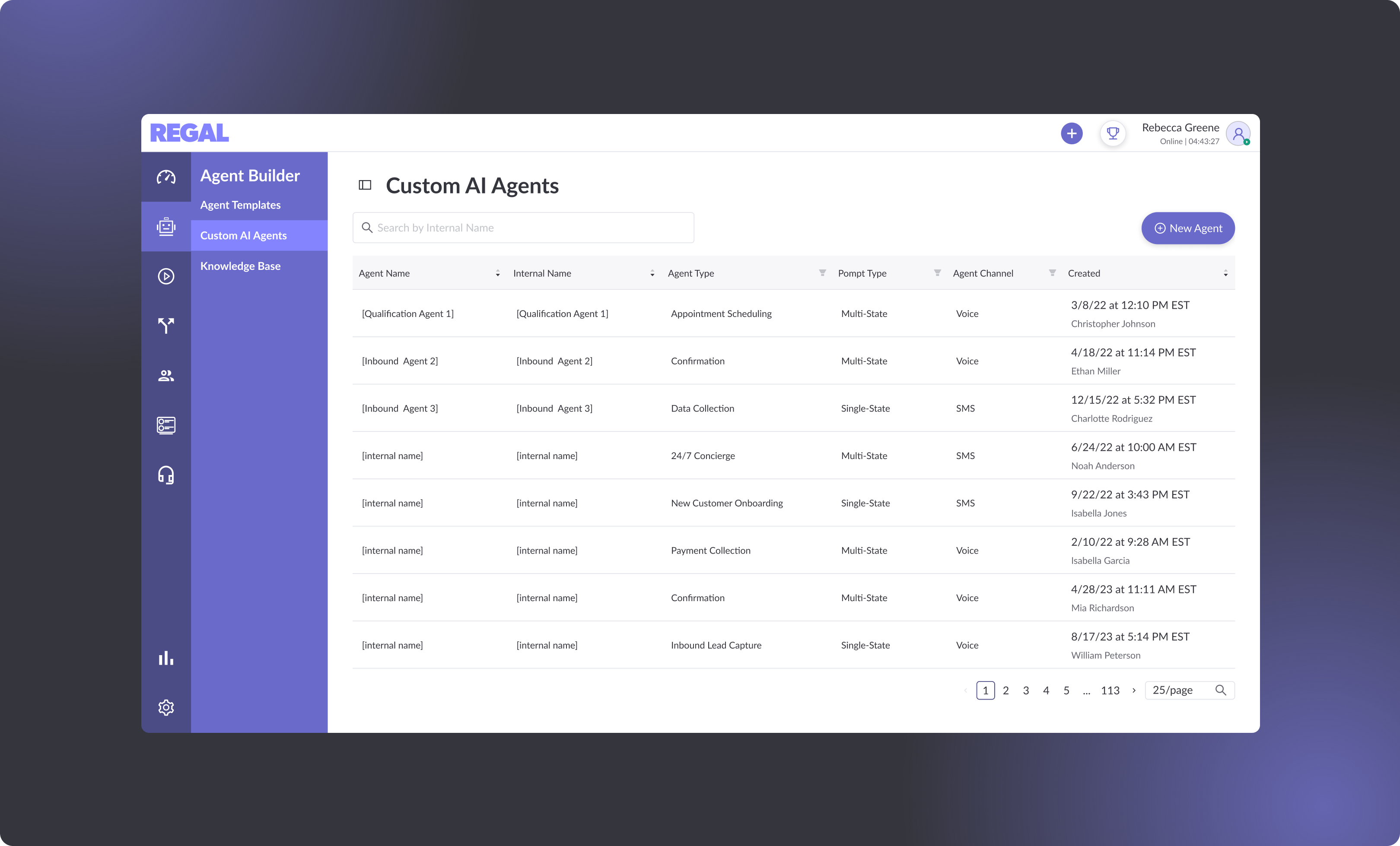 Agent list page